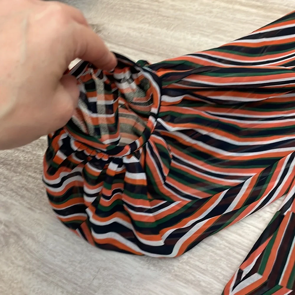 Cabi Orange, Blue, Green & White Striped Sheer V-Neck Blouse Small - Picture 7 of 13